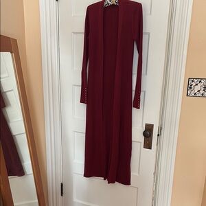 White House Black Market Burgundy Long Open Duster. Size …